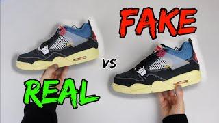 REAL VS FAKE! NIKE X UNION LA JORDAN 4 RETRO OFF NOIR COMPARISON!