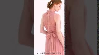 Full Length Tulle Bridesmaid Dress With High Halter Neckline TBQP460