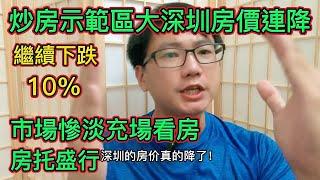 深圳房價真實連降，九個區繼續跌掉10%，市場慘淡看房人數不夠房托來湊|全國房價繼續下降，最高跌去22%，放松樓市無法阻止房價下跌。