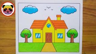 House Scenery Drawing  Ghar ka Chitra  Easy to Drawing and Painting / House Drawing Step By Step