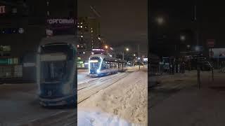 Moscow tram Vityaz in snow 2022-12