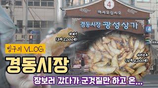 빙구의 VLOG | 경동시장에 장보러 갔지만 튀기는 것들은 못참지! 가성비 좋은 군것질 쇼핑!