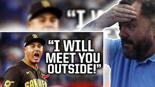 BRITS react to Manny Machado throws ball at Dodgers dugout and fans throw trash at the Padres