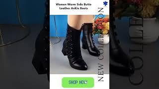 Women Warm Side Butto Leather Ankle Boots #Women'sBoots,#LeatherBoots,#WarmBoots,#AnkleBoots,