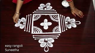 Creative 3x3 dots muggulu rangoli by Suneetha || Latest Lotus rangoli & kolam designs