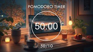 8-Hour Study with me ~ Pomodoro 50/10  Peaceful Evening with a warm cup of coffee  Focus Station