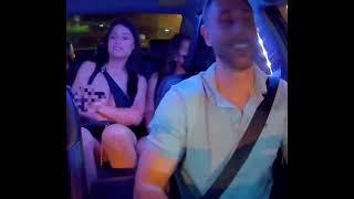 Sexy girl shows boobs to uber driver