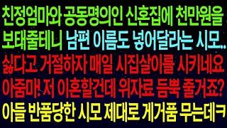 【실화사연】친정엄마와 공동명의인 신혼집에 천만 원 보태줄 테니 남편 이름 넣어달라는 시모. 거절하자 시집살이를 시키더니, 결국 위자료 듬뿍 받고 복수했습니다!