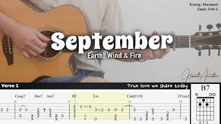 September - Earth, Wind & Fire | Fingerstyle Guitar | TAB + Chords + Lyrics