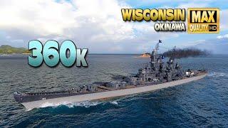 Battleship Wisconsin with 360k damage on map Okinawa - World of Warships