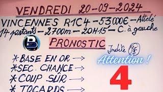 PRONOSTIC PMU QUINTÉ DU VENDREDI 20/09/2024