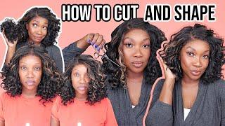 HOW TO TRIM AND CUT LAYERS In A Curly Synthetic Wig Sensationnel Y-Part Kinky Edges Spiral Curl 14"