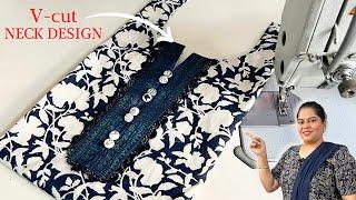 Trending v-cut neck design | V cut placket neck design | Beautiful neck design |