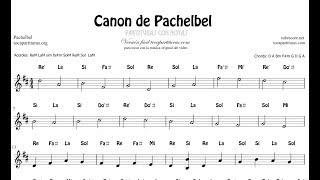 Canon de Pachelbel en Re Mayor con Notas Partitura Flautas, Violin Oboe Instrumentos en do Versión