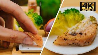 Delicious Miniature Food Cooking Ideas In Tiny Kitchen #87 Yummy Miniature Salmon With Creamy Garlic