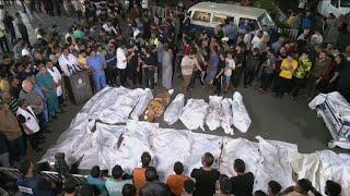 Bodies line up outside Gaza hospital as Israeli airstrikes continue