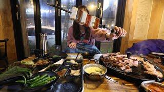 KBBQ Mukbang! Furnace and Cauldron Lid Pork Belly, Pork Jowl, Skewers Korean Eating Show