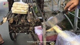 Street Food Vietnam 2018 - Fresh Sugar Cane Cutting Skill