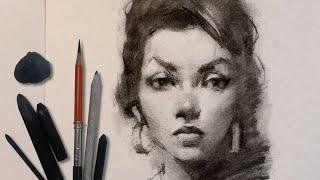 Charcoal Portrait Sketch - Chelo Alonso