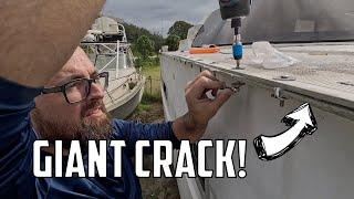 ️ Hurricane-damaged DIY catamaran. The leaky deck-hull joint  Ep 603