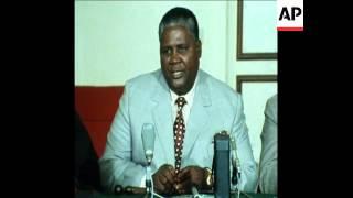 UPITN 12 5 76 RHODESIAN NATIONALIST LEADER NKOMO AT PRESS CONFERENCE