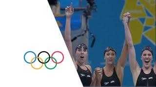 USA Set New Women's 4 x 200m Freestyle Relay Olympic Record - London 2012 Olympics