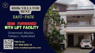 Ad-166 EAST Face VILLA with Lift for RENT 1.1L/M #tellapur #hyderabad
