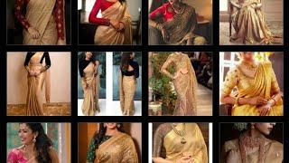 Beautiful Golden color saree images | Golden saree with matching blouse | new model Golden sarees