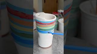 Underglazing   To-go Cups #pottery #rainbow #togocup #ceramics #coffeecup #prideally #satisfying