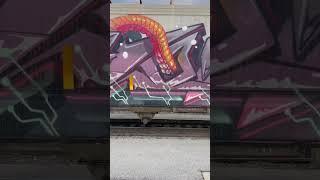 LORD NYCHOS⁠  #paintedtrains #graffitiontrains #graffitiletters #lettering #graffitiwriter