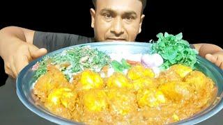 mukbang eating|| spicy boiled chicken egg tomato curry & spicy tamarind leaves salad #mukbang#eating