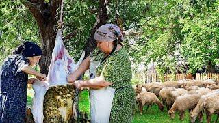 Grandma Butchering a Young Lamb for Eid al-Adha and Prepared Delicious Recipes