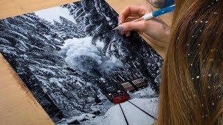 Drawing a Winter Landscape / Steam Train