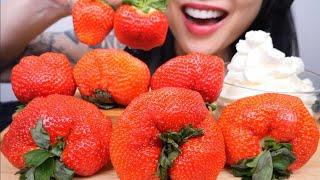 GIANT STRAWBERRY + WHIPPED CREAM (ASMR EATING SOUNDS) NO TALKING | SAS-ASMR