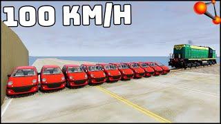 10 DAEWOO MATIZ vs TRAIN! 100 Km/H CRASH TEST! - BeamNg Drive