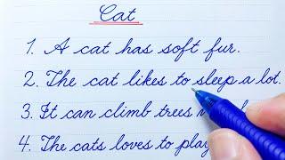 Cursive writing | 5 English simple sentences about cat | Cursive handwriting practice | Lek Writing