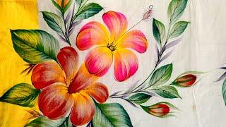 Saree painting designs Flowers | Hand painted saree flowers designs 2023 | Fabric painting ideas