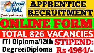 HAL Apprentice online form 2019 826 vacancies | comPlete Selection Process.