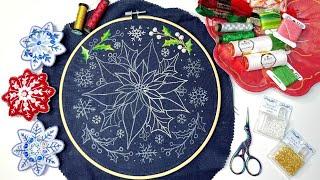 Holly Berries & Snowflakes ️ EMBROIDERY TUTORIAL for Stitching Club  Poinsettia SAL [Day 1]