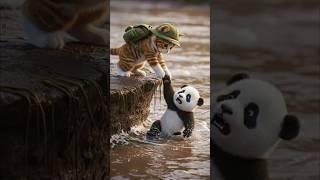 Tiny Kitten Rescues Injured Panda! #CatRescue #PandaCub #CuteAnimals #AnimalRescue