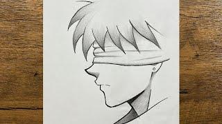 Pencil Art | How to draw anime boy blindfolded step-by-step | How to draw anime boy easy