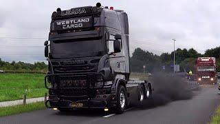 Truckstar Festival Assen 2024 Part 1 Truckshow with Scania V8, open pipes sound , custom semi Trucks