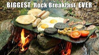 Biggest Bushcraft Breakfast cooked on a Rock in the Rain