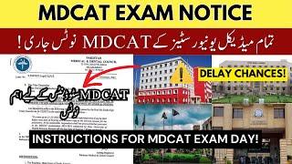 MDCAT Important instruction for Entry Test Day | PMDC Delay Latest News | UHS SZABMU KMU DUHS BUMHS