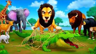 Lion King Battles Giant Crocodile to Protect the Forest Animals! Animal Kingdom Adventures