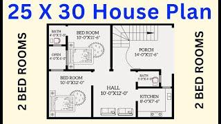 25x30 HOUSE PLAN DESIGN 750 SQ FT || 2BHK || 25x30 फ्लोर प्लान 2डी || LAYOUT PLAN