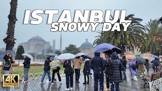 Istanbul Turkey Snowfall: 4K Walking Tour Eminonu, Sirkeci, Sultanahmet | Travel Guide