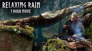 Camping in RELAXING RAIN️1 Hour Bushcraft Movie in Rainy Forests & Sea