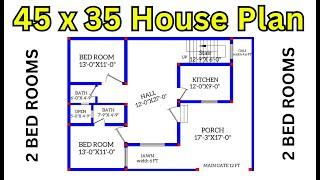 45X35 HOUSE PLAN DESIGN || 2BED ROOMS HOUSE ||1575 SQ FT ||| LAYOUT PLAN