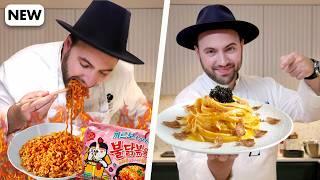 Italian Chef makes Korean “Carbonara Fire Noodles” Gourmet!